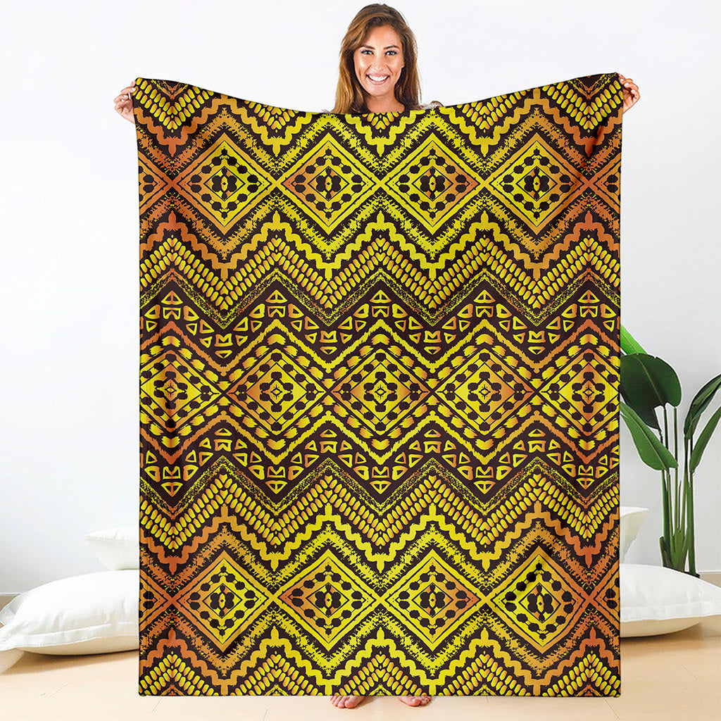 Gold African Ethnic Tribal Pattern Print Blanket