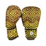 Gold African Ethnic Tribal Pattern Print Boxing Gloves