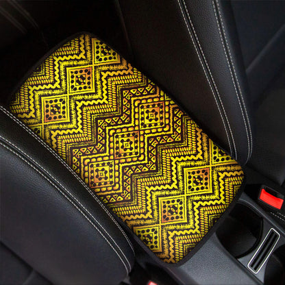 Gold African Ethnic Tribal Pattern Print Car Center Console Cover