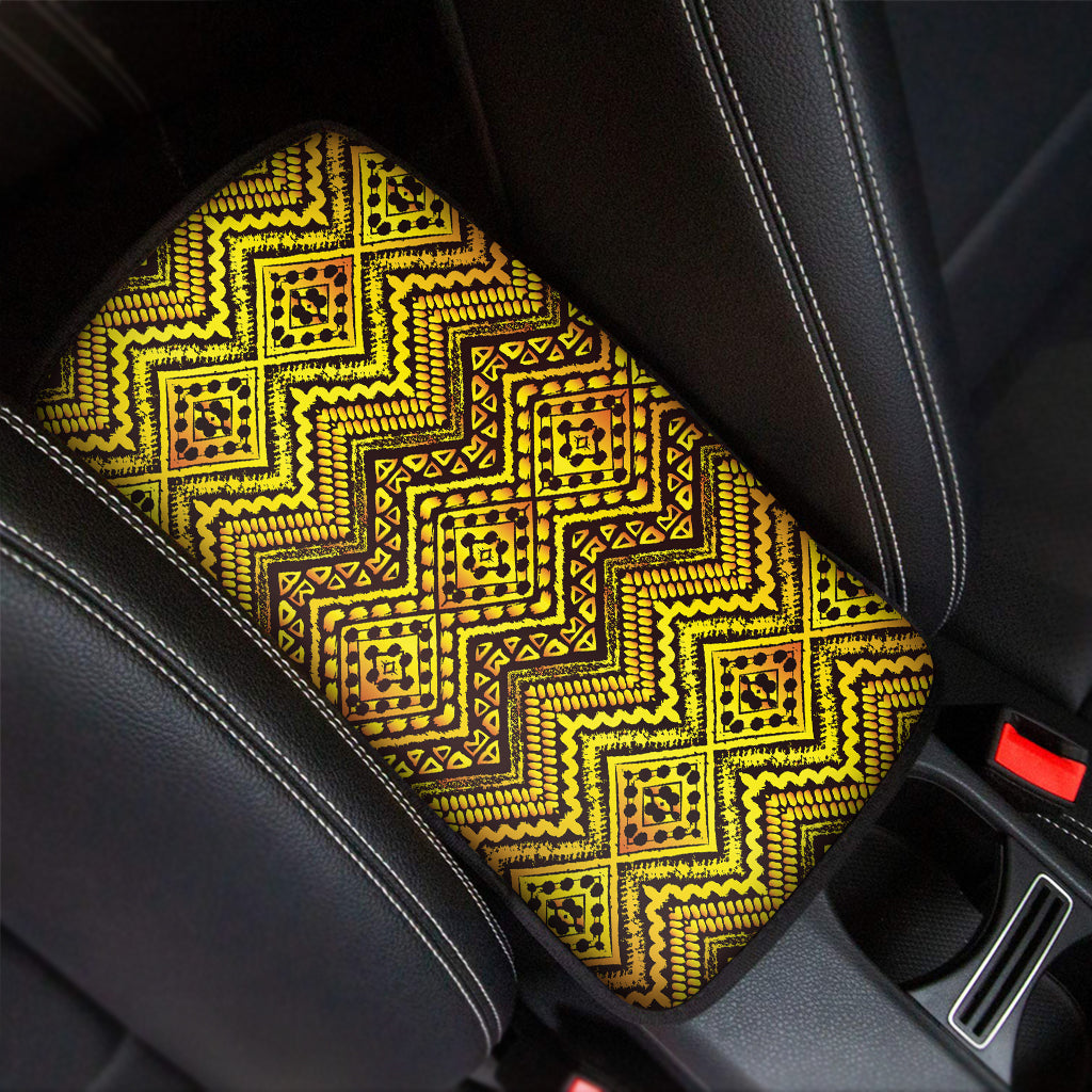 Gold African Ethnic Tribal Pattern Print Car Center Console Cover