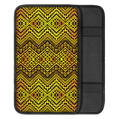 Gold African Ethnic Tribal Pattern Print Car Center Console Cover