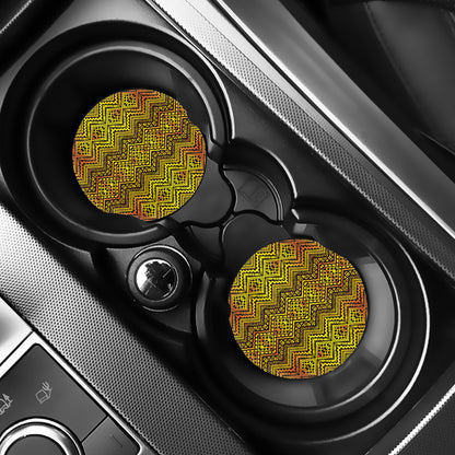 Gold African Ethnic Tribal Pattern Print Car Coasters