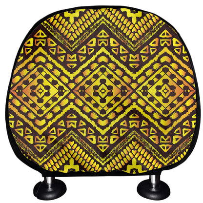 Gold African Ethnic Tribal Pattern Print Car Headrest Covers