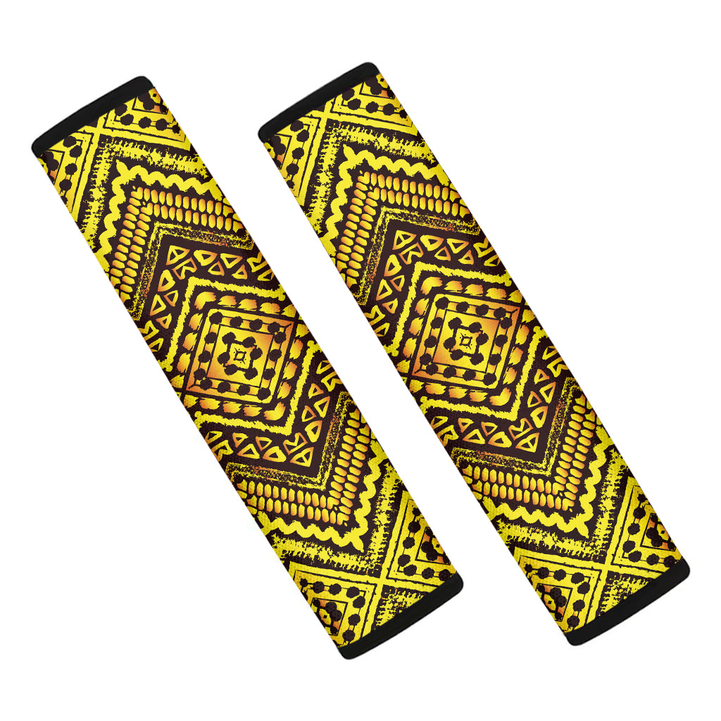 Gold African Ethnic Tribal Pattern Print Car Seat Belt Covers