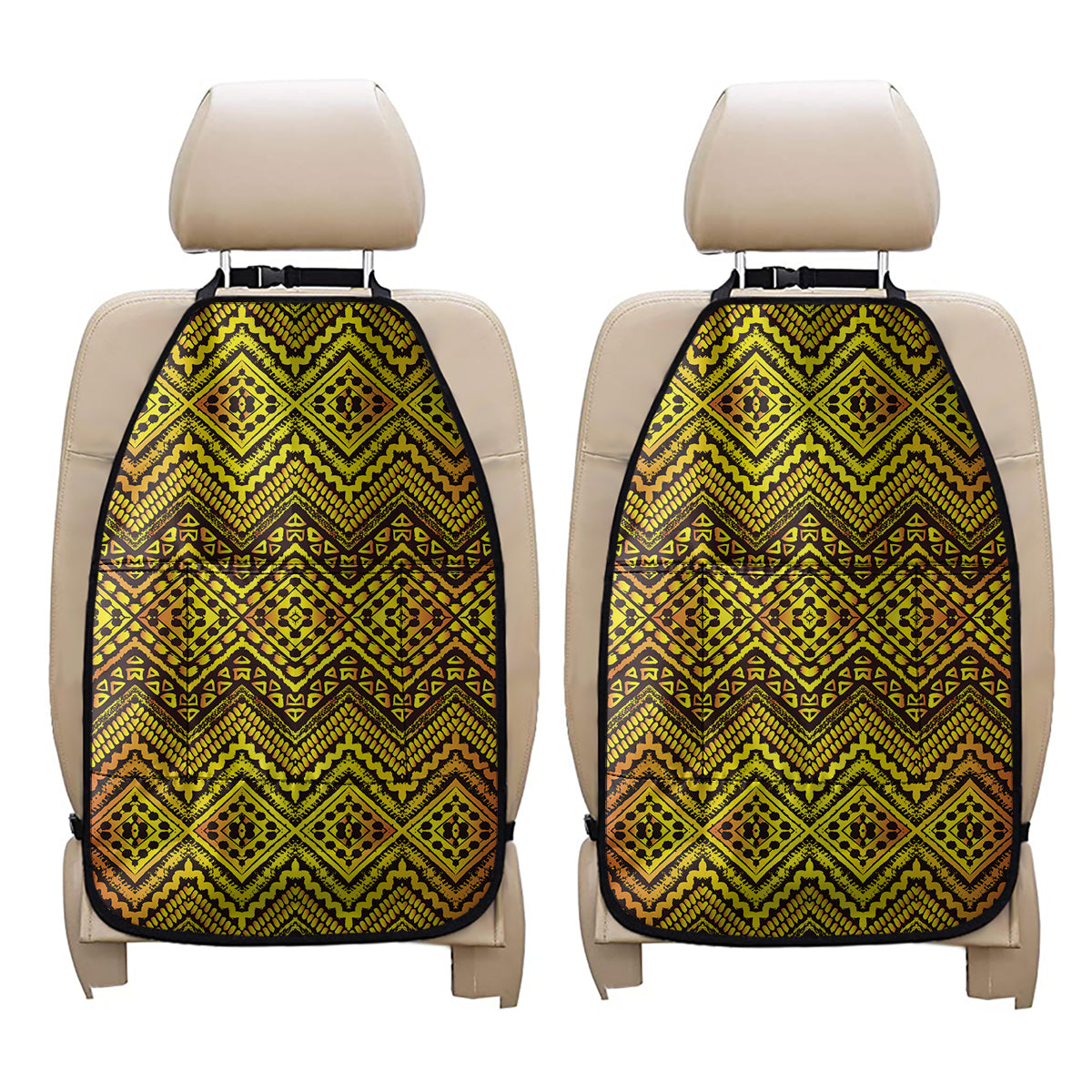 Gold African Ethnic Tribal Pattern Print Car Seat Organizers