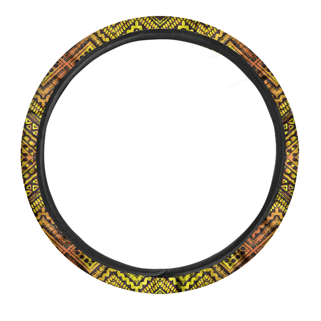 Gold African Ethnic Tribal Pattern Print Car Steering Wheel Cover