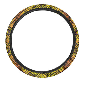 Gold African Ethnic Tribal Pattern Print Car Steering Wheel Cover