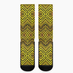 Gold African Ethnic Tribal Pattern Print Crew Socks