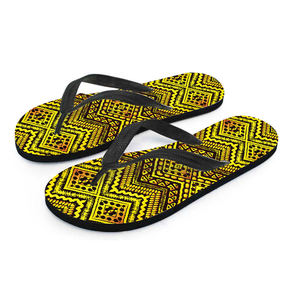 Gold African Ethnic Tribal Pattern Print Flip Flops