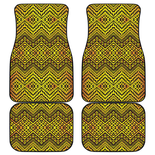 Gold African Ethnic Tribal Pattern Print Front and Back Car Floor Mats