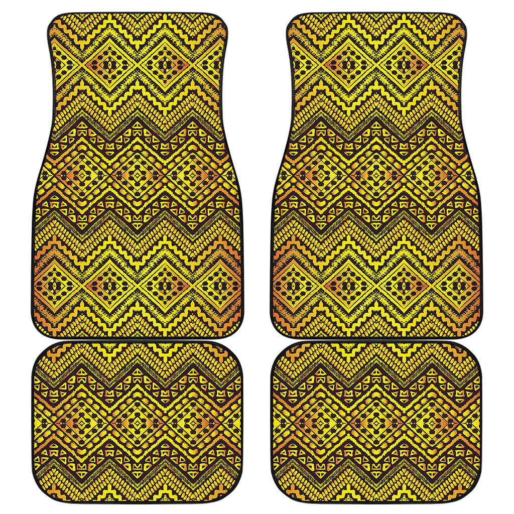 Gold African Ethnic Tribal Pattern Print Front and Back Car Floor Mats