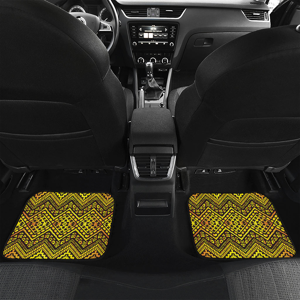 Gold African Ethnic Tribal Pattern Print Front and Back Car Floor Mats