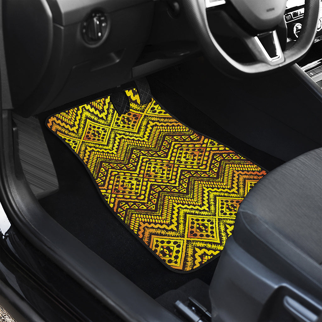 Gold African Ethnic Tribal Pattern Print Front and Back Car Floor Mats