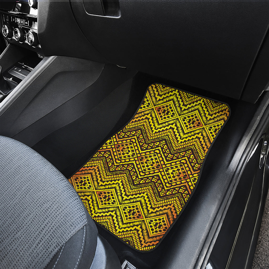 Gold African Ethnic Tribal Pattern Print Front and Back Car Floor Mats