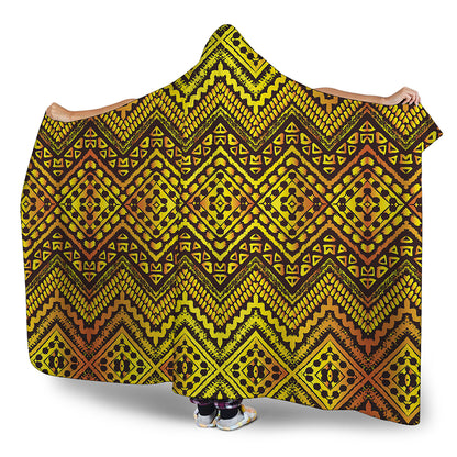 Gold African Ethnic Tribal Pattern Print Hooded Blanket