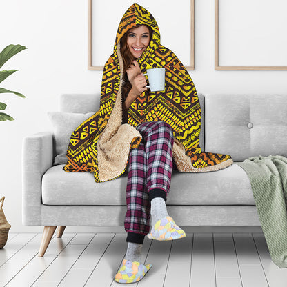 Gold African Ethnic Tribal Pattern Print Hooded Blanket