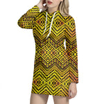 Gold African Ethnic Tribal Pattern Print Hoodie Dress