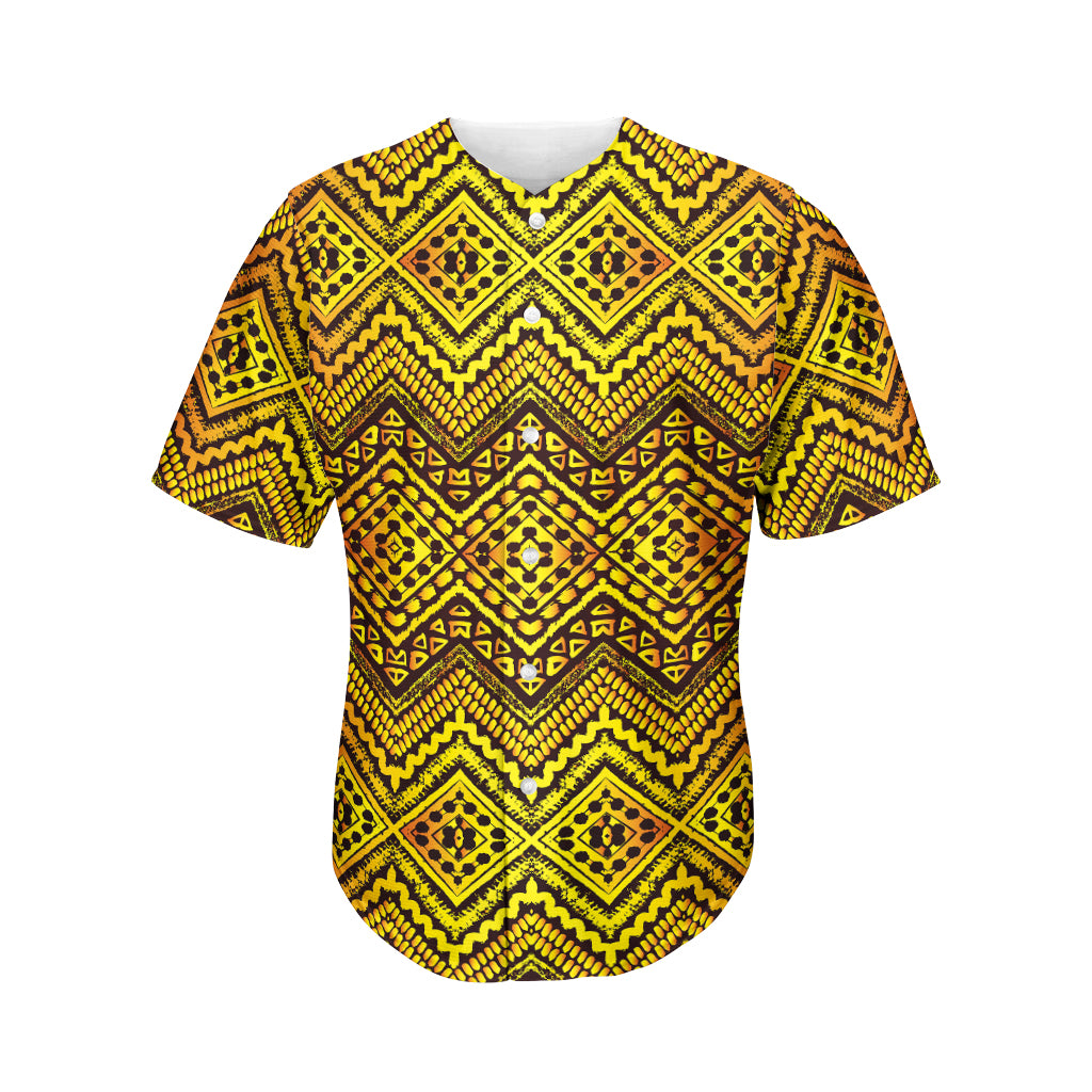 Gold African Ethnic Tribal Pattern Print Men's Baseball Jersey