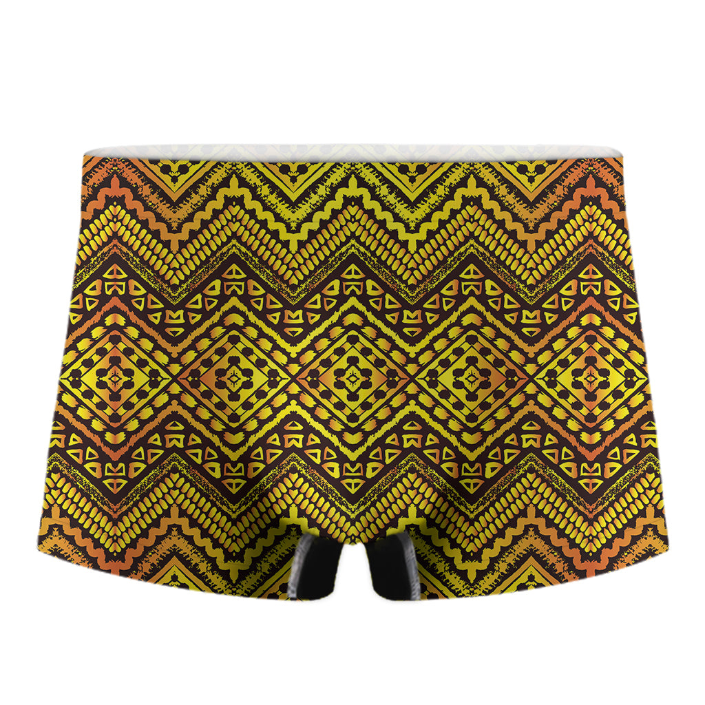 Gold African Ethnic Tribal Pattern Print Men's Boxer Briefs