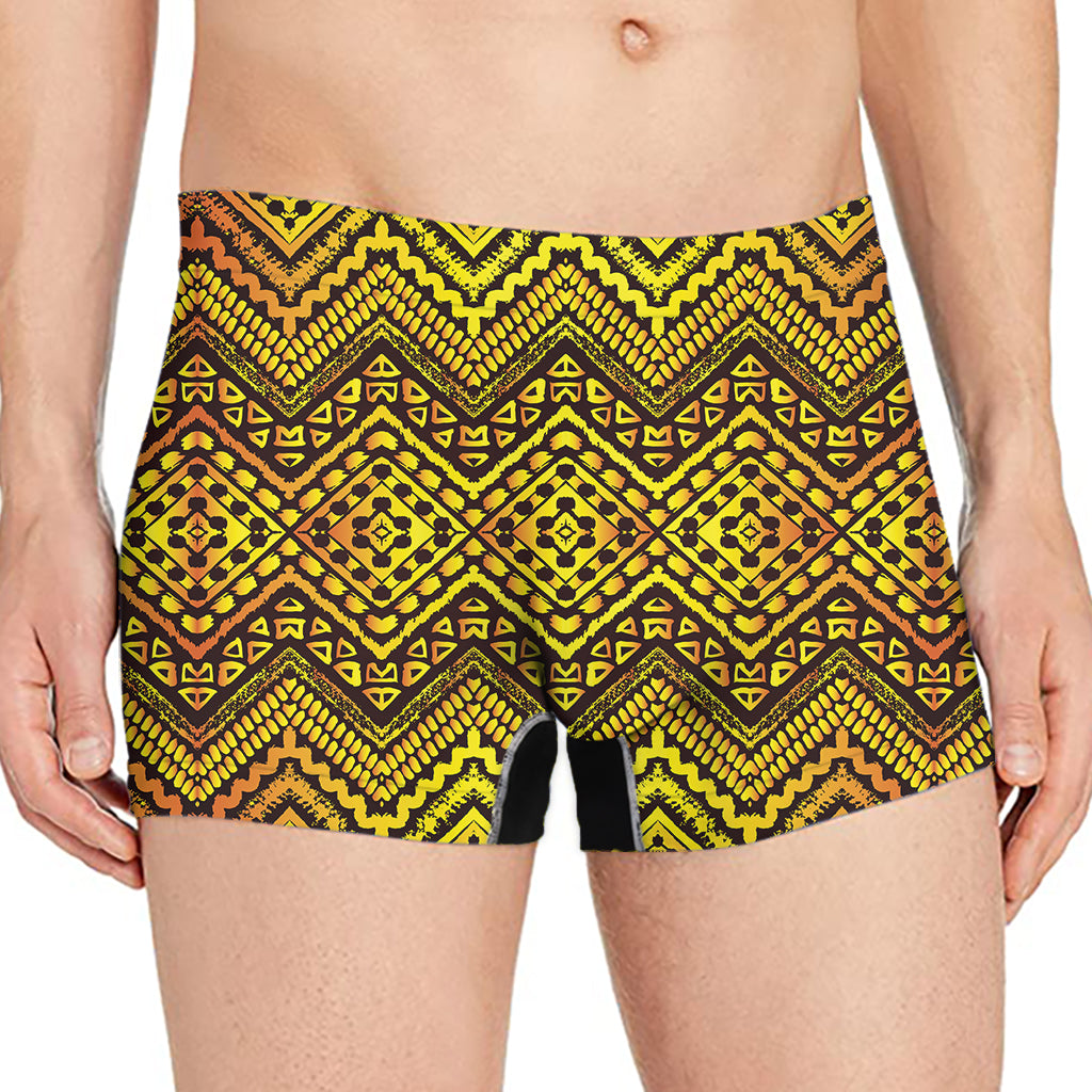 Gold African Ethnic Tribal Pattern Print Men's Boxer Briefs