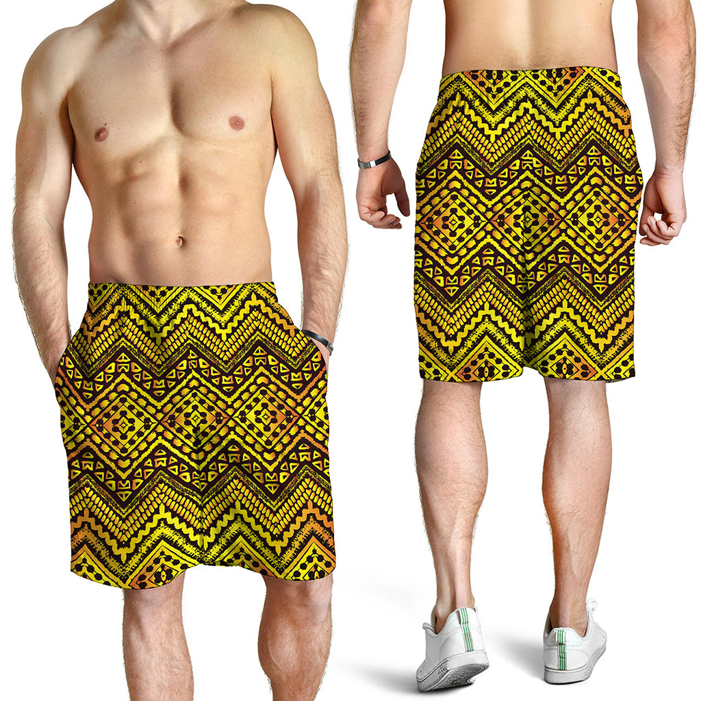 Gold African Ethnic Tribal Pattern Print Men's Shorts