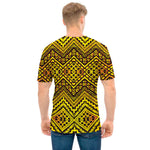 Gold African Ethnic Tribal Pattern Print Men's T-Shirt