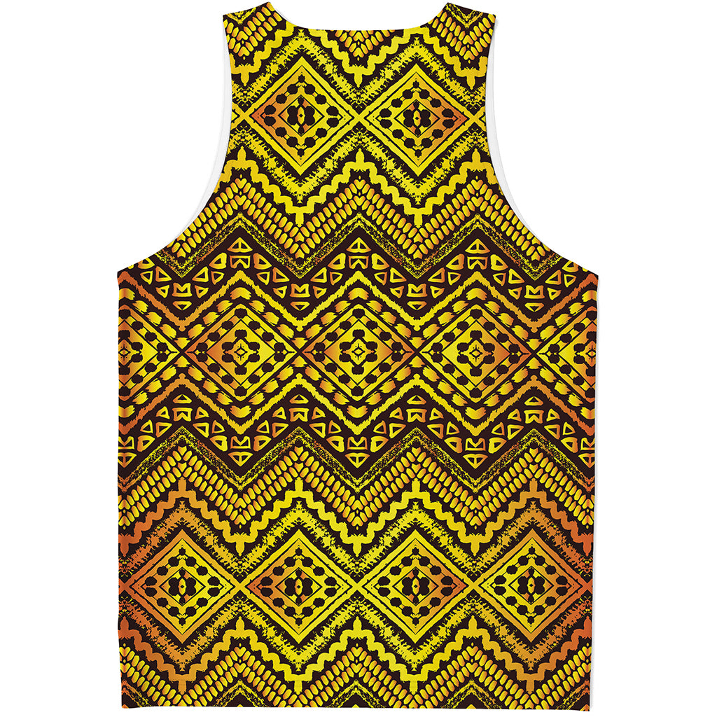 Gold African Ethnic Tribal Pattern Print Men's Tank Top