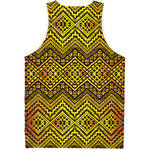 Gold African Ethnic Tribal Pattern Print Men's Tank Top