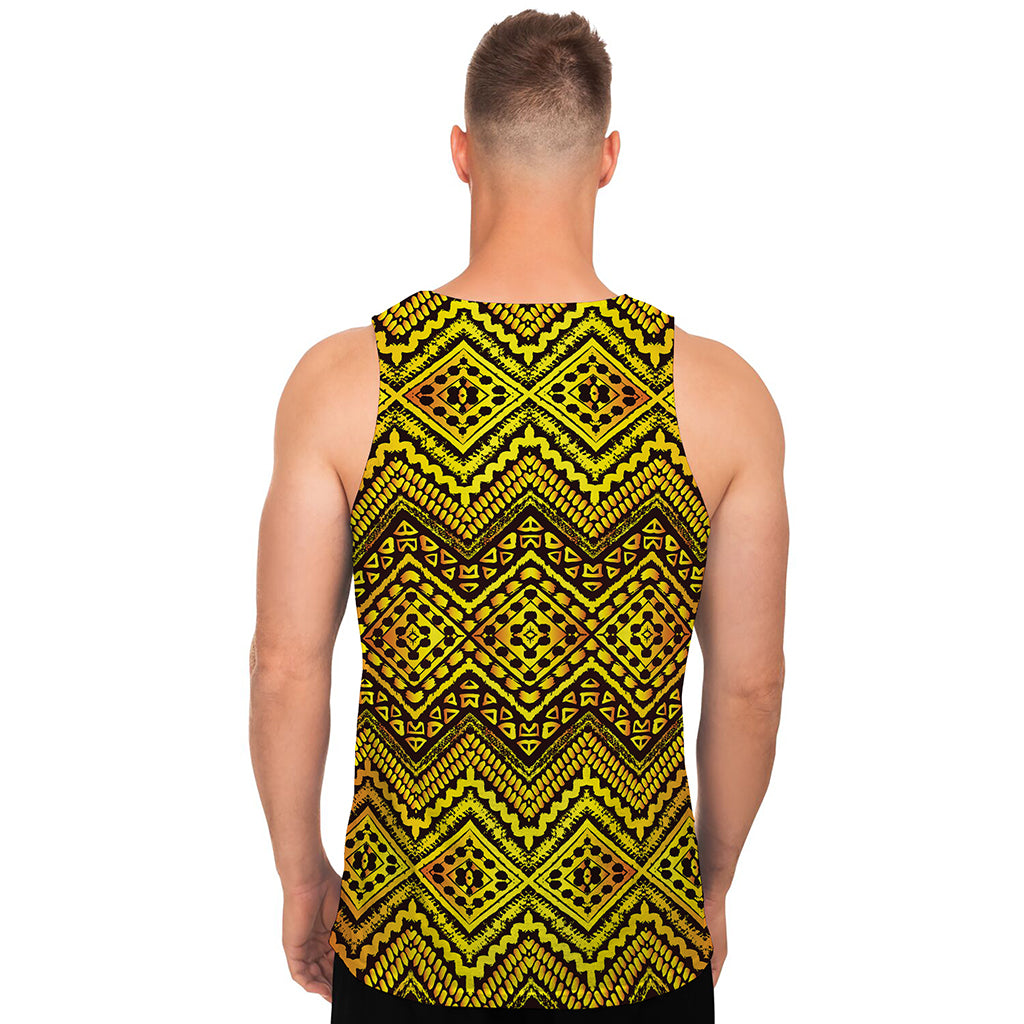 Gold African Ethnic Tribal Pattern Print Men's Tank Top