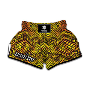 Gold African Ethnic Tribal Pattern Print Muay Thai Boxing Shorts