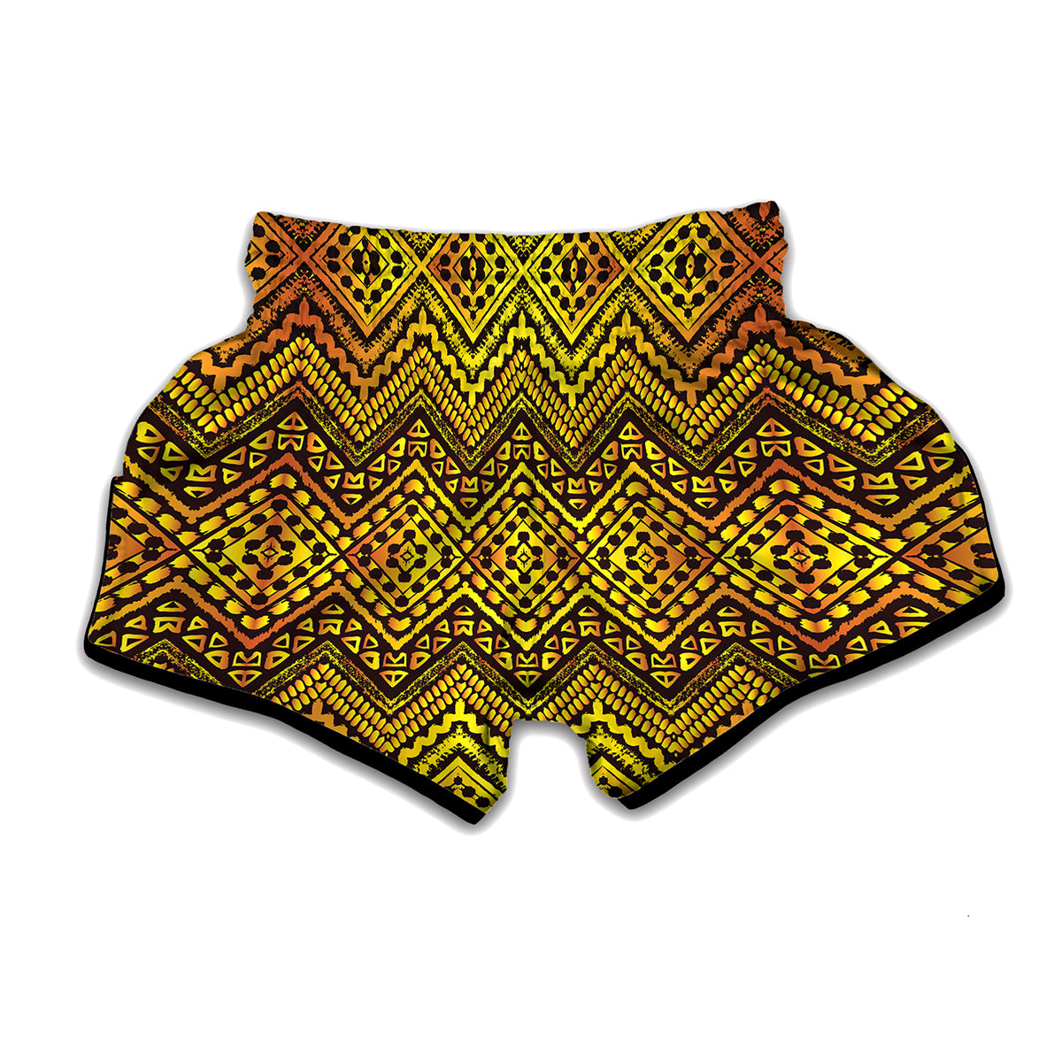 Gold African Ethnic Tribal Pattern Print Muay Thai Boxing Shorts