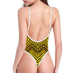 Gold African Ethnic Tribal Pattern Print One Piece High Cut Swimsuit