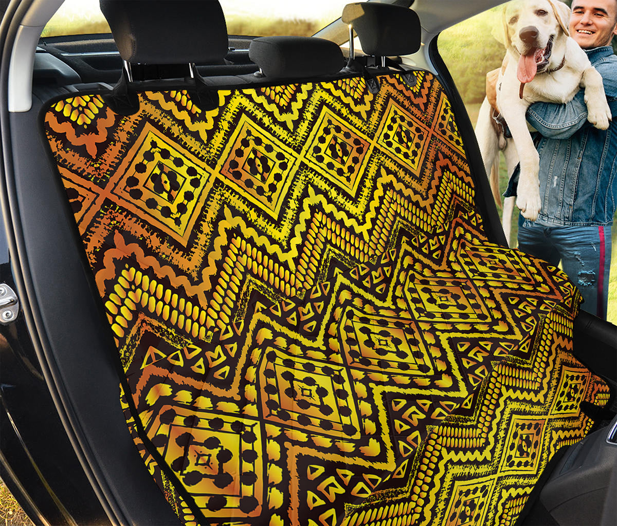 Gold African Ethnic Tribal Pattern Print Pet Car Back Seat Cover