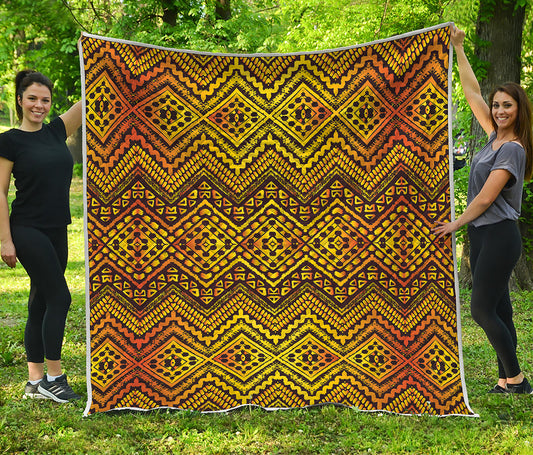 Gold African Ethnic Tribal Pattern Print Quilt