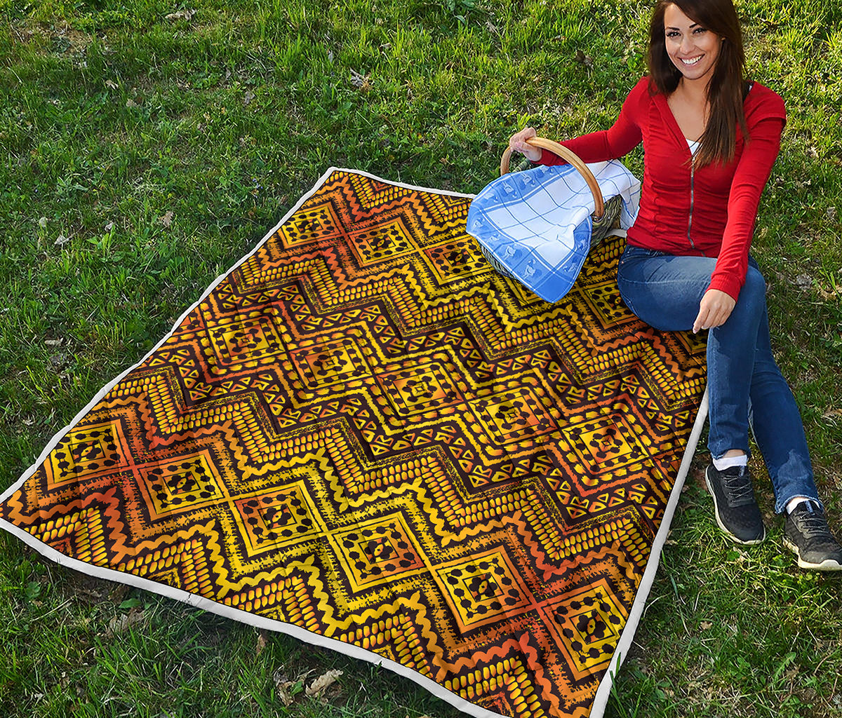 Gold African Ethnic Tribal Pattern Print Quilt