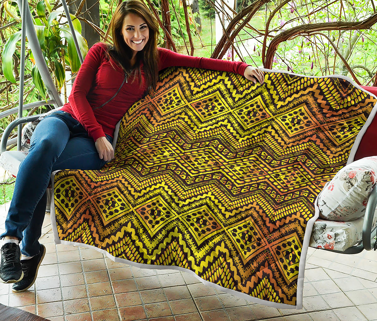 Gold African Ethnic Tribal Pattern Print Quilt