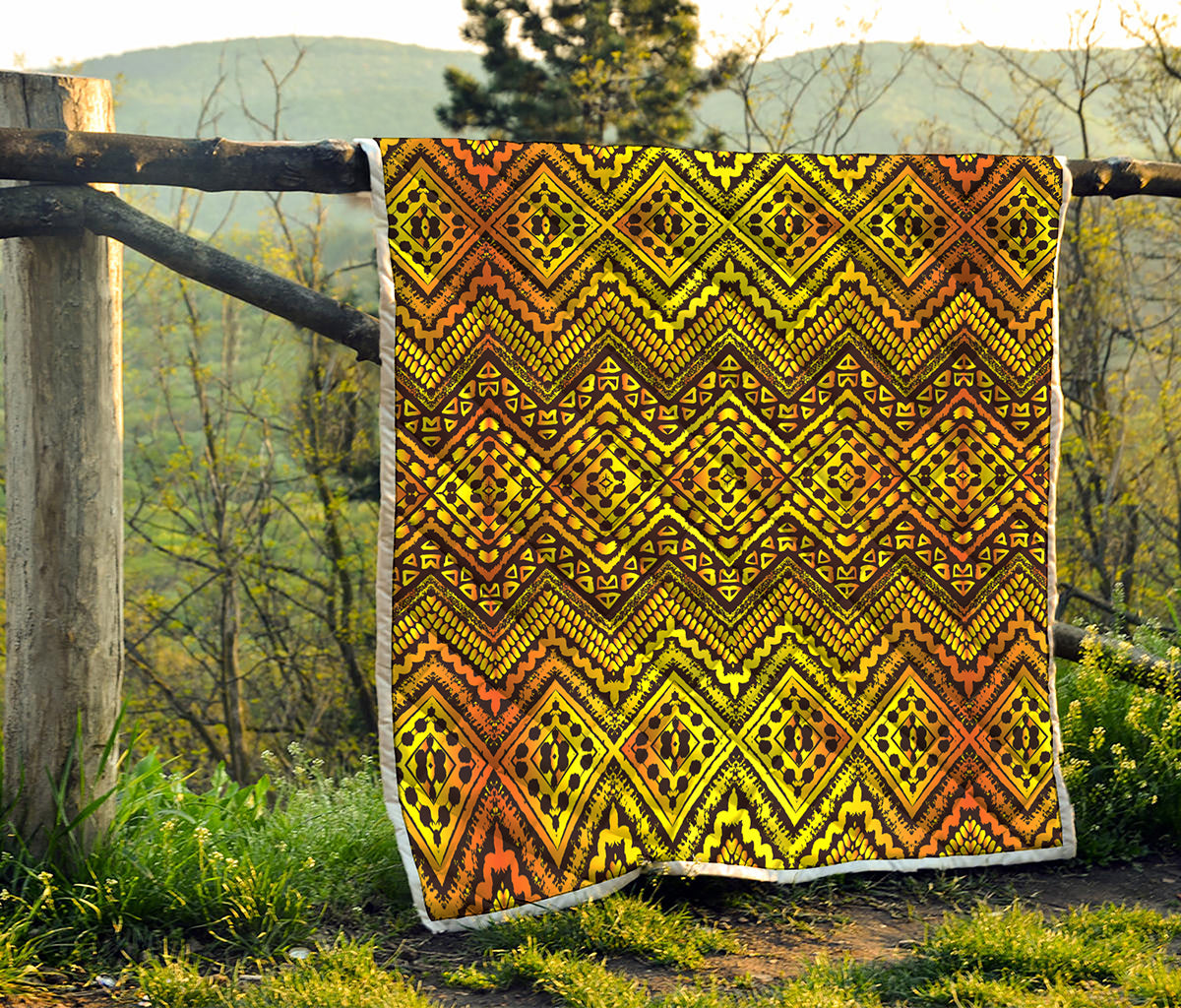 Gold African Ethnic Tribal Pattern Print Quilt