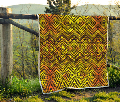 Gold African Ethnic Tribal Pattern Print Quilt