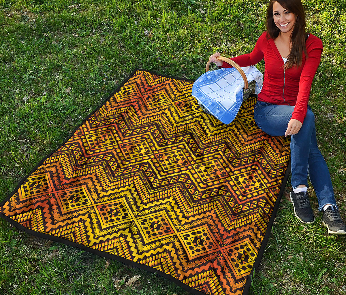 Gold African Ethnic Tribal Pattern Print Quilt