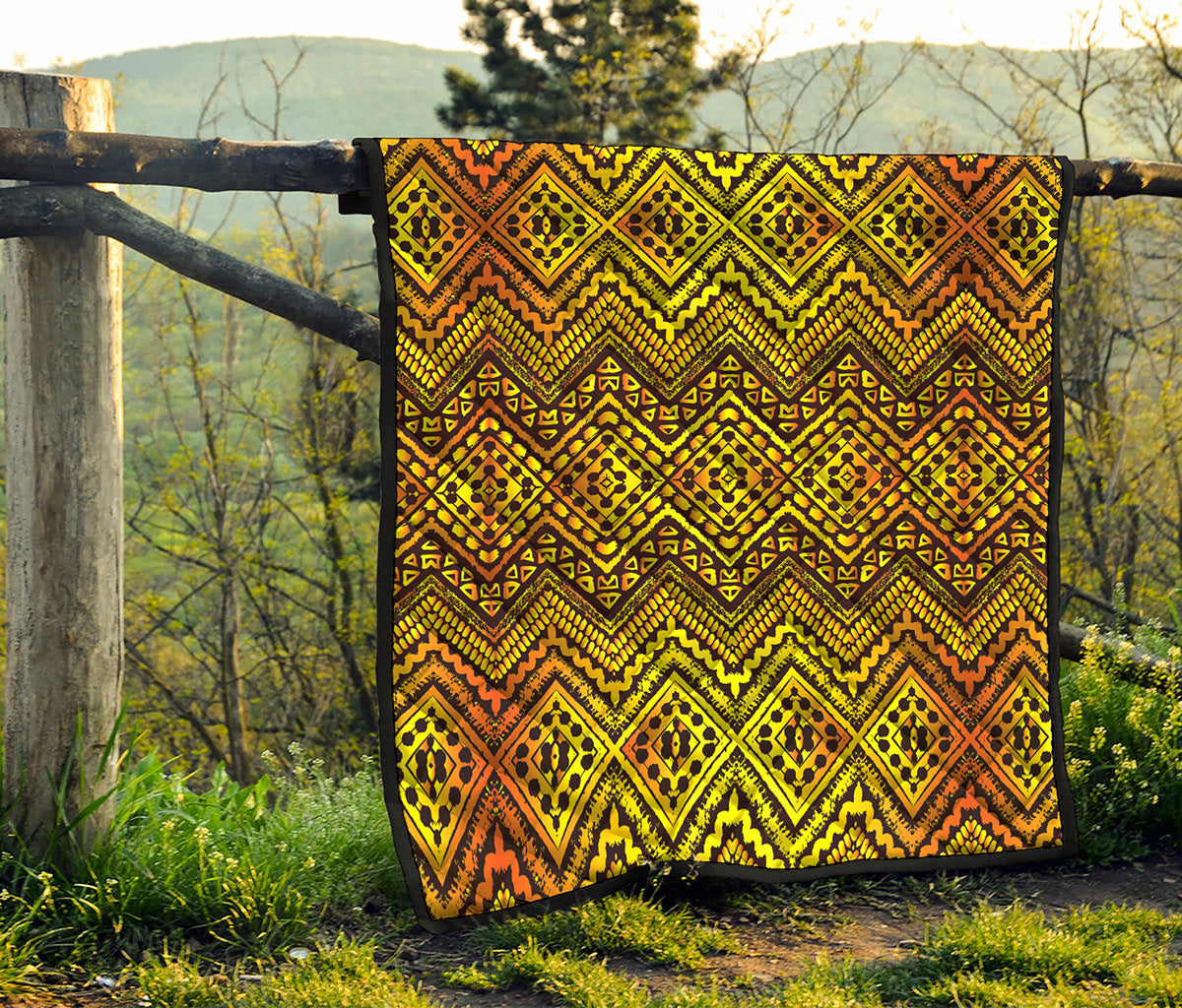 Gold African Ethnic Tribal Pattern Print Quilt