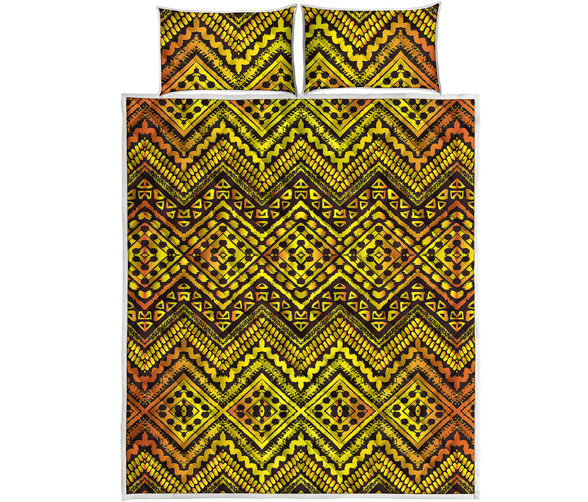 Gold African Ethnic Tribal Pattern Print Quilt Bed Set