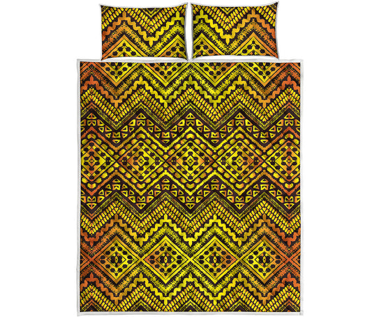 Gold African Ethnic Tribal Pattern Print Quilt Bed Set