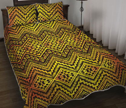 Gold African Ethnic Tribal Pattern Print Quilt Bed Set