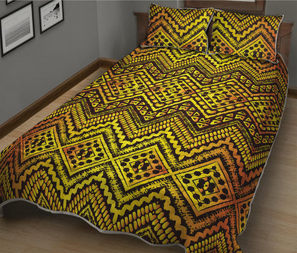 Gold African Ethnic Tribal Pattern Print Quilt Bed Set