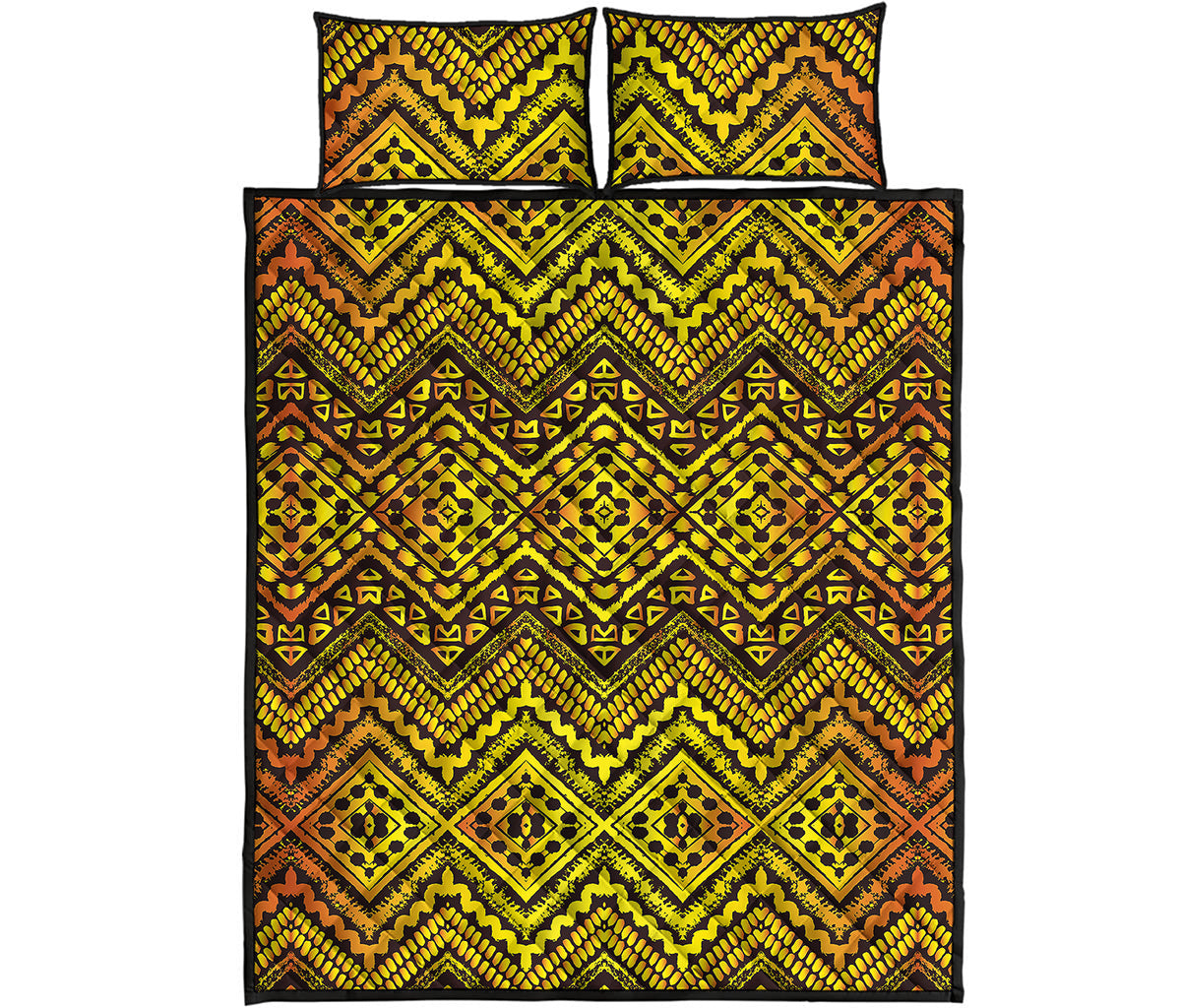 Gold African Ethnic Tribal Pattern Print Quilt Bed Set