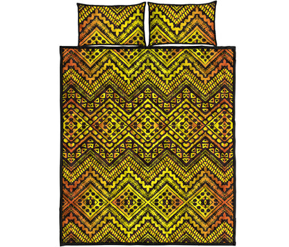 Gold African Ethnic Tribal Pattern Print Quilt Bed Set