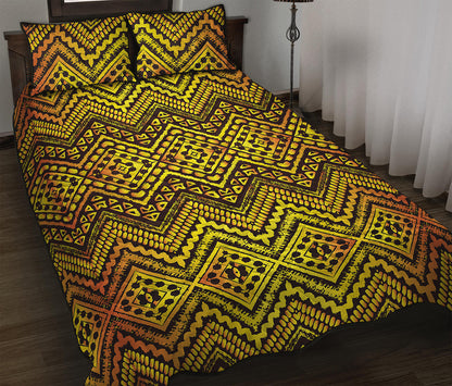 Gold African Ethnic Tribal Pattern Print Quilt Bed Set