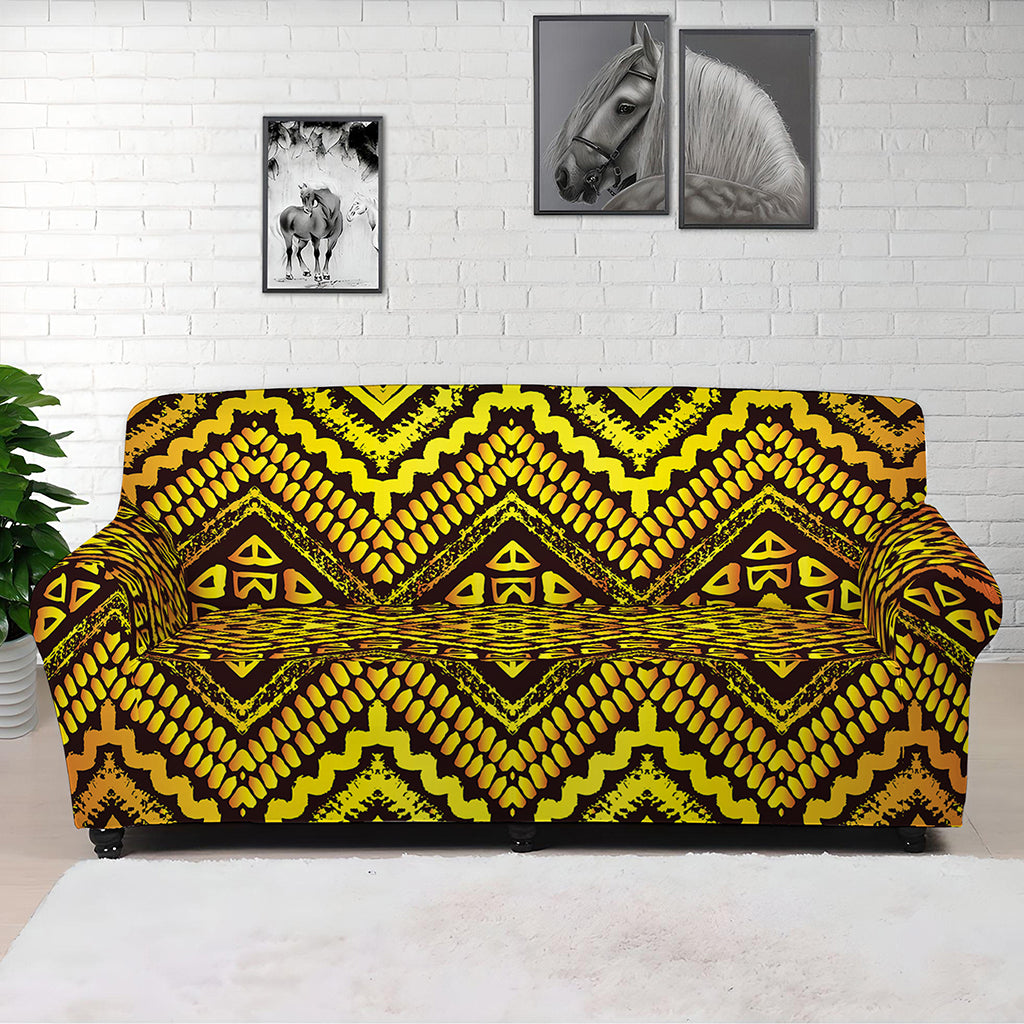 Gold African Ethnic Tribal Pattern Print Sofa Cover
