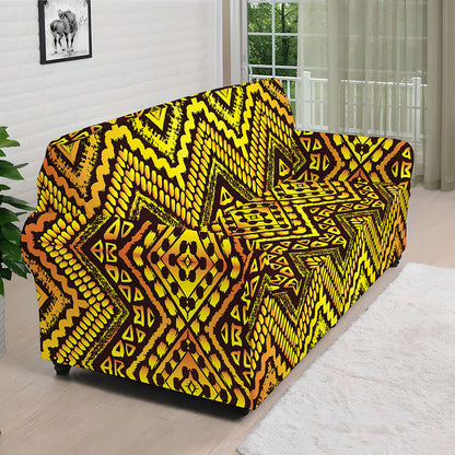 Gold African Ethnic Tribal Pattern Print Sofa Cover
