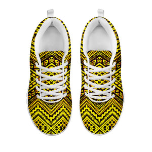 Gold African Ethnic Tribal Pattern Print White Sneakers